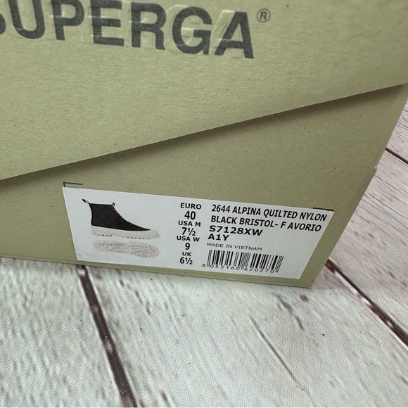 NWT superga black bristol- 2644 alpina quilted nylon platform high tops sz 9 - Picture 2 of 11